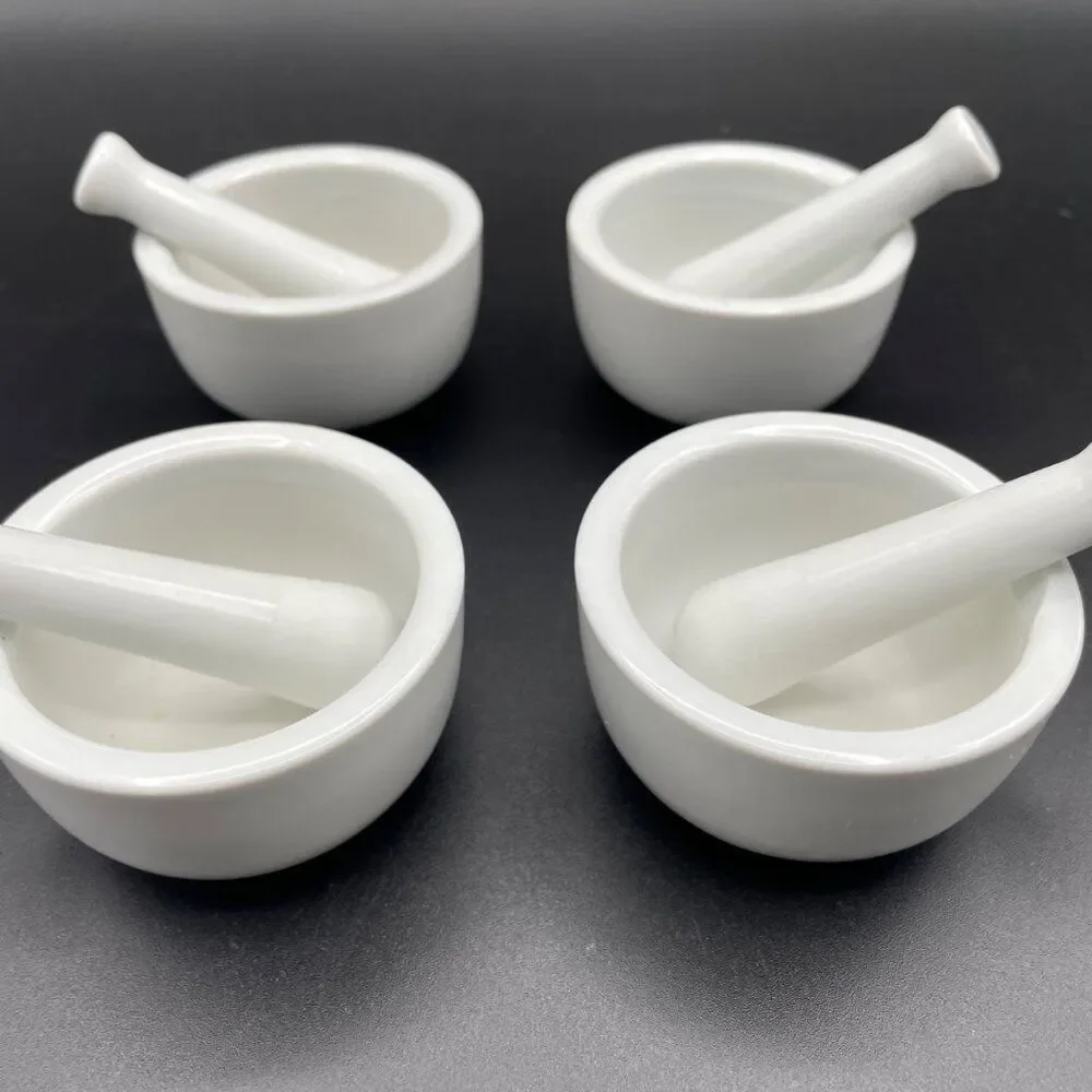 Set of 4 HIC Kitchen Small Mortar and Pestle Set Fine White Porcelain 2.75